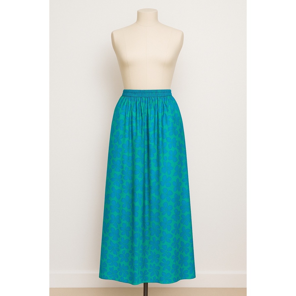 VTG Handmade Womens Maxi Skirt Size S Blue Green Floral Boho‎ Maximalist Retro